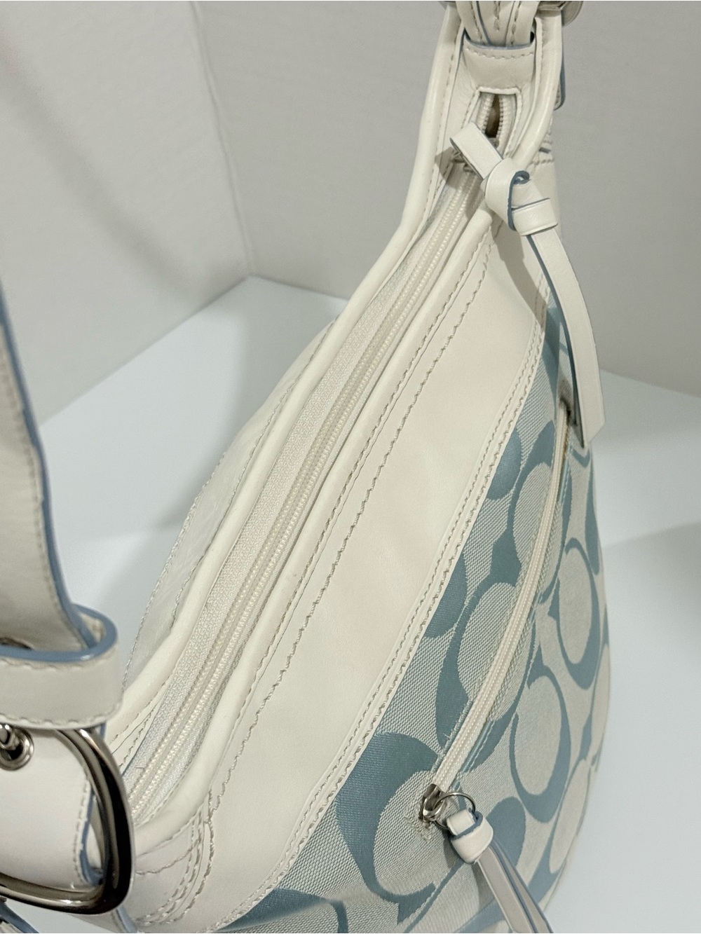 Coach F13358 Signature Bucket Bag Blue & White Canvas Leather Crossbody - Picture 10 of 12